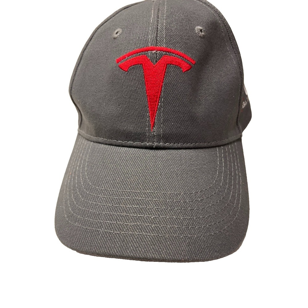 Tesla Driver Gray Twill Cotton Adjustable Baseball Cap Hat Red Logo One Size